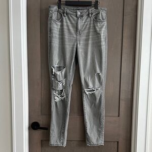 American Eagle Next Level Stretch Light Gray Distressed Hi-Rise Jegging Size 10